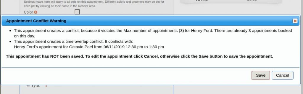 Time overlap conflict warning.