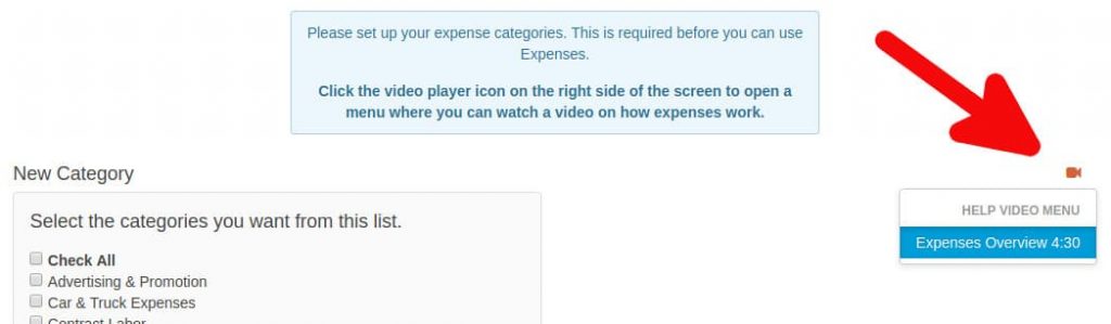 Expense video menu